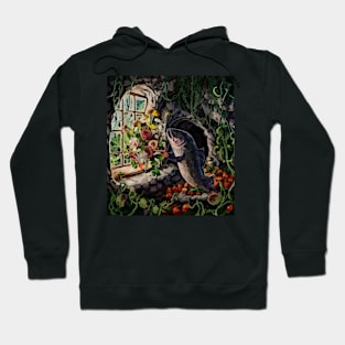 watercolor salmon with garden and mixed flowers Hoodie